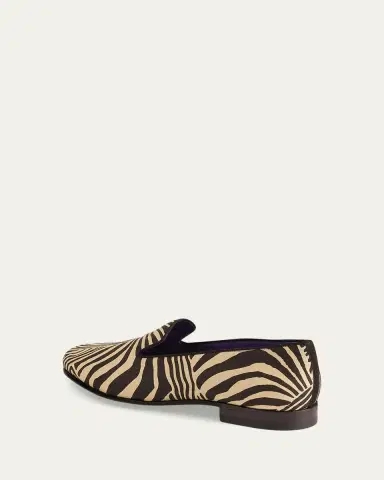 Ralph Lauren Purple Label Men's Alonzo Zebra Print Linen Slippers | Thumbnail 4 Ralph Lauren Purple Label Men's Alonzo Zebra Print Linen Slippers | Thumbnail 4