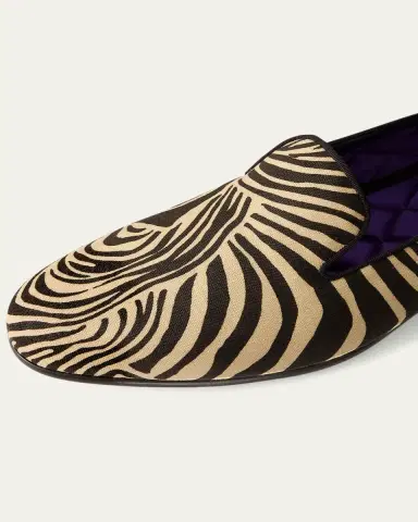 Ralph Lauren Purple Label Men's Alonzo Zebra Print Linen Slippers | Thumbnail 5 Ralph Lauren Purple Label Men's Alonzo Zebra Print Linen Slippers | Thumbnail 5