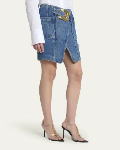Balmain Belted Wrap Denim Mini Skirt | Thumbnail 4 Balmain Belted Wrap Denim Mini Skirt | Thumbnail 4