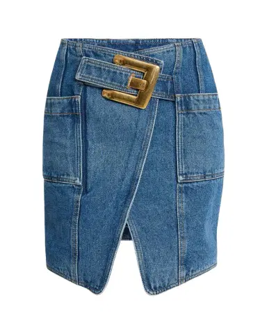 Balmain Belted Wrap Denim Mini Skirt | Thumbnail 1 Balmain Belted Wrap Denim Mini Skirt | Thumbnail 1