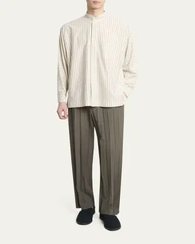 Homme Plissé Issey Miyake Men's Stripe Band Collar Button-Down Shirt | Thumbnail 2 Homme Plissé Issey Miyake Men's Stripe Band Collar Button-Down Shirt | Thumbnail 2