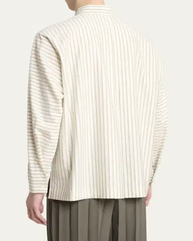 Homme Plissé Issey Miyake Men's Stripe Band Collar Button-Down Shirt | Thumbnail 3 Homme Plissé Issey Miyake Men's Stripe Band Collar Button-Down Shirt | Thumbnail 3