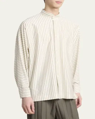 Homme Plissé Issey Miyake Men's Stripe Band Collar Button-Down Shirt | Thumbnail 4 Homme Plissé Issey Miyake Men's Stripe Band Collar Button-Down Shirt | Thumbnail 4