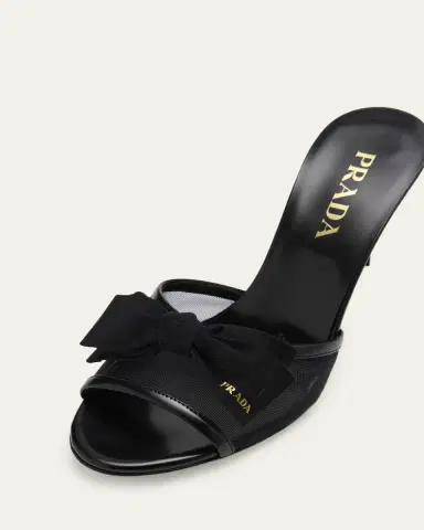 Prada 75mm Logo Bow Mesh Mule Sandals | Thumbnail 3