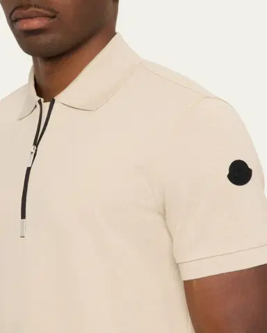 Moncler Men's Logo Cotton Piquet Half-Zip Polo Shirt | Thumbnail 9 Moncler Men's Logo Cotton Piquet Half-Zip Polo Shirt | Thumbnail 9