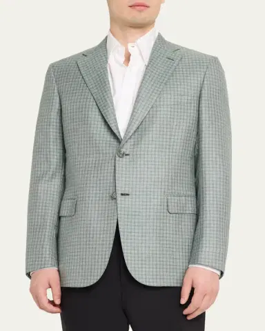 Brioni Men's Ravello Cashmere-Silk Check Blazer | Thumbnail 4 Brioni Men's Ravello Cashmere-Silk Check Blazer | Thumbnail 4