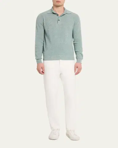 Cesare Attolini Men's Cashmere Rib Polo Sweater | Thumbnail 2
