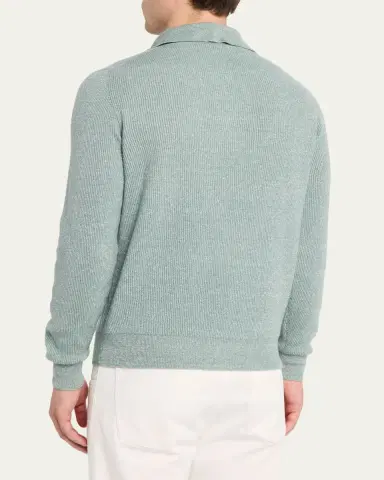 Cesare Attolini Men's Cashmere Rib Polo Sweater | Thumbnail 3