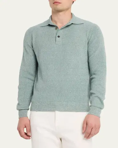Cesare Attolini Men's Cashmere Rib Polo Sweater | Thumbnail 4