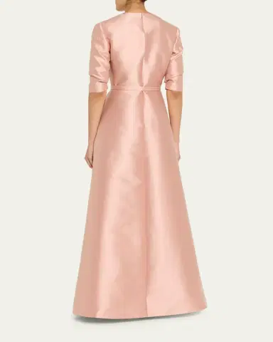 Reem Acra Embroidered Mikado Silk 3/4-Sleeve Gown With Belt | Thumbnail 3 Reem Acra Embroidered Mikado Silk 3/4-Sleeve Gown With Belt | Thumbnail 3