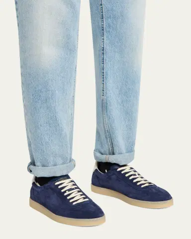 Brunello Cucinelli Men's Suede T-Toe Low-Top Sneakers | Thumbnail 2