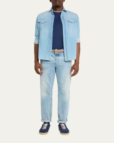 Brunello Cucinelli Men's Suede T-Toe Low-Top Sneakers | Thumbnail 3