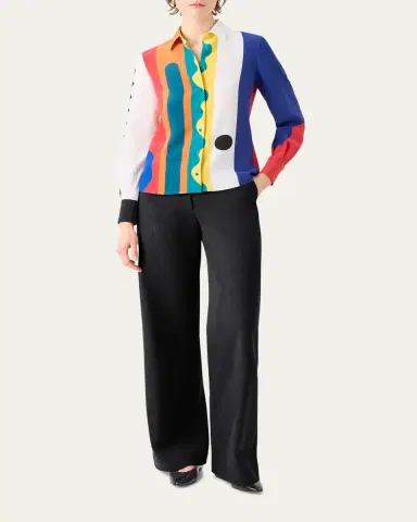 Akris Abstract-Print Silk Crepe Button-Down Shirt | Thumbnail 2