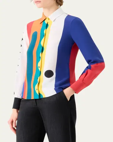 Akris Abstract-Print Silk Crepe Button-Down Shirt | Thumbnail 4
