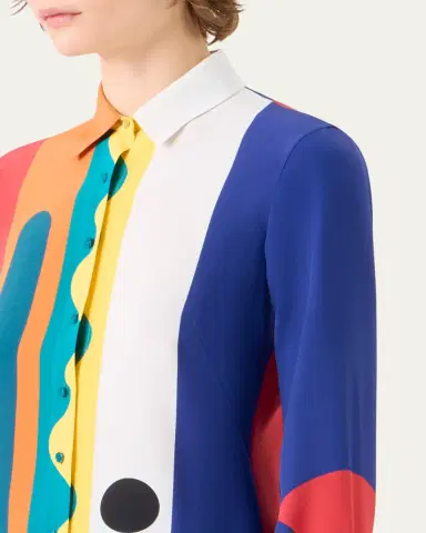 Akris Abstract-Print Silk Crepe Button-Down Shirt | Thumbnail 5