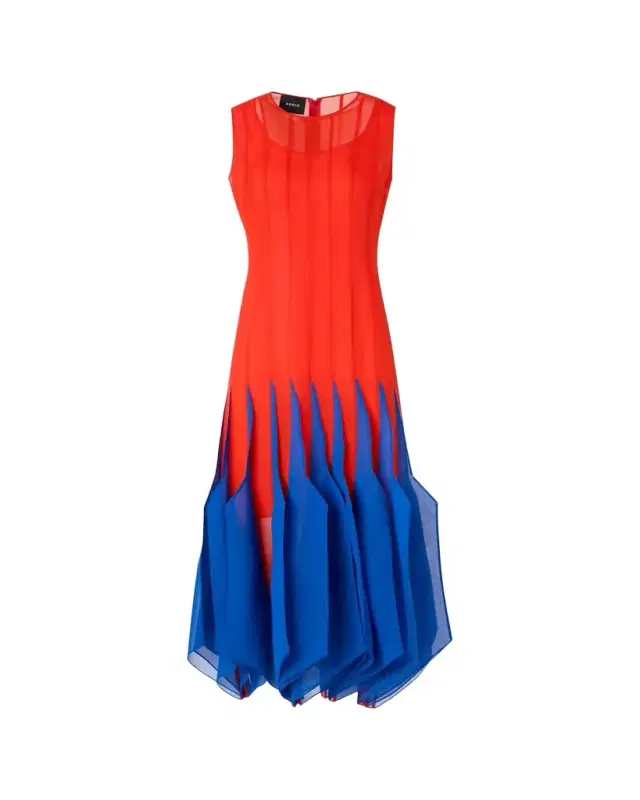Sleeveless Panama Silk Organza Seamed Midi Dress