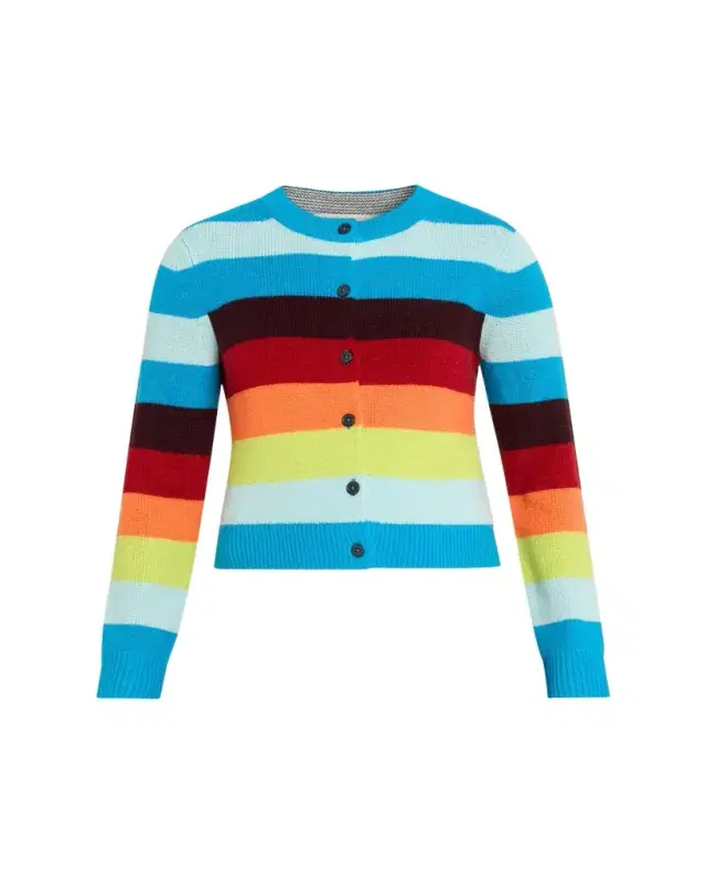 Striped Crop Crewneck Cardigan