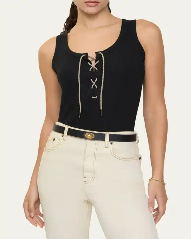 Burberry Cleo Lace-Up Ribbed Cotton Tank Top | Thumbnail 3