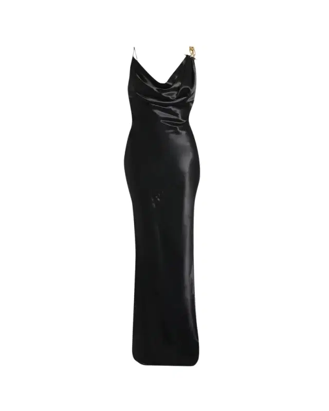 Cowl-neck Chain-Strap Satin Gown
