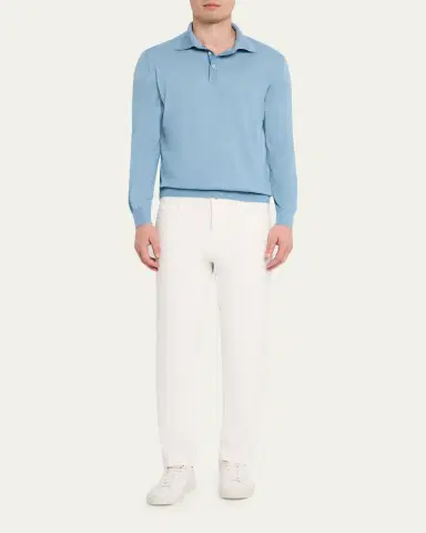 Cesare Attolini Men's Solid Cashmere Polo Sweater | Thumbnail 2 Cesare Attolini Men's Solid Cashmere Polo Sweater | Thumbnail 2
