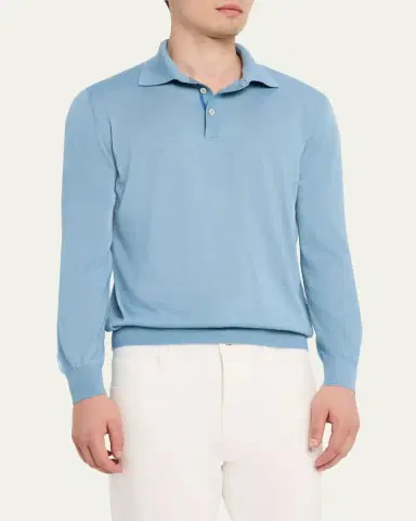 Cesare Attolini Men's Solid Cashmere Polo Sweater | Thumbnail 4 Cesare Attolini Men's Solid Cashmere Polo Sweater | Thumbnail 4