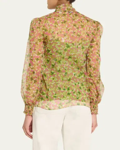 Burberry Lila Floral Silk Scarf-Tie Blouse | Thumbnail 3 Burberry Lila Floral Silk Scarf-Tie Blouse | Thumbnail 3