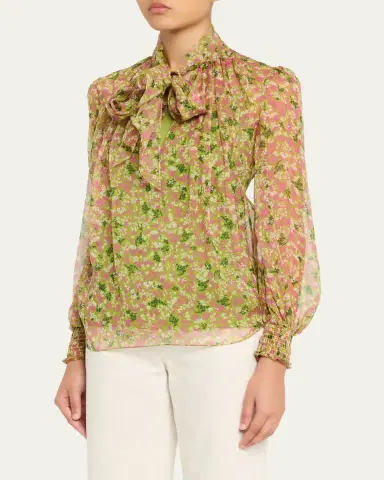Burberry Lila Floral Silk Scarf-Tie Blouse | Thumbnail 4 Burberry Lila Floral Silk Scarf-Tie Blouse | Thumbnail 4