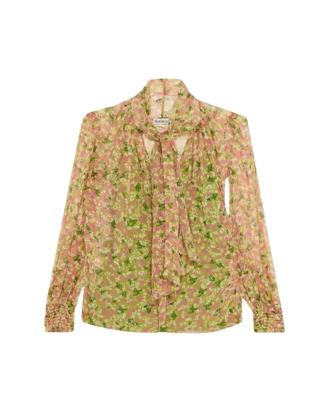 Lila Floral Silk Scarf-Tie Blouse
