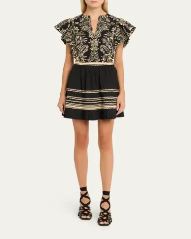 Ulla Johnson Severine Floral Flutter-Sleeve Blouse | Thumbnail 2 Ulla Johnson Severine Floral Flutter-Sleeve Blouse | Thumbnail 2