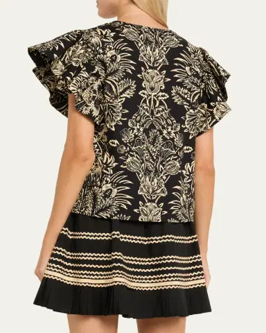 Ulla Johnson Severine Floral Flutter-Sleeve Blouse | Thumbnail 3 Ulla Johnson Severine Floral Flutter-Sleeve Blouse | Thumbnail 3