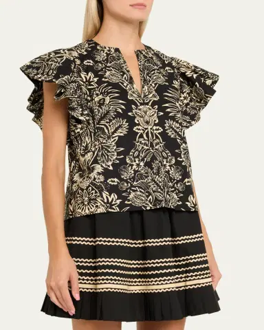 Ulla Johnson Severine Floral Flutter-Sleeve Blouse | Thumbnail 4 Ulla Johnson Severine Floral Flutter-Sleeve Blouse | Thumbnail 4