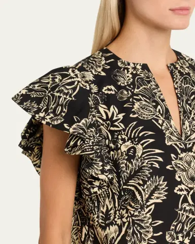 Ulla Johnson Severine Floral Flutter-Sleeve Blouse | Thumbnail 5 Ulla Johnson Severine Floral Flutter-Sleeve Blouse | Thumbnail 5