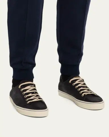 Brunello Cucinelli Men's Leather Foiled Logo Low-Top Sneakers | Thumbnail 2