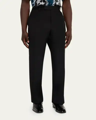 Versace Men's Wool Straight Leg Flat-Front Trousers | Thumbnail 4