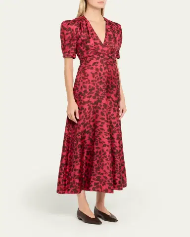 Gabriela Hearst Larkin Printed Satin Puff-Sleeve Midi Dress | Thumbnail 4