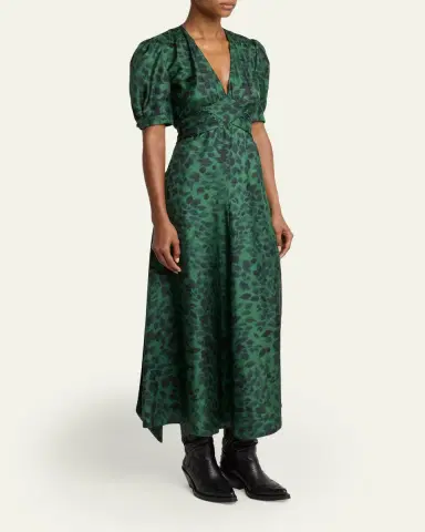 Gabriela Hearst Larkin Printed Satin Puff-Sleeve Midi Dress | Thumbnail 8