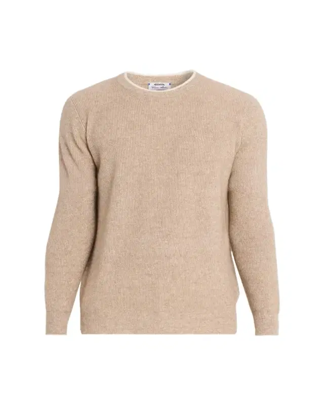 Men's Ribbed Cashmere Mouline Tipped Crewneck Sweater