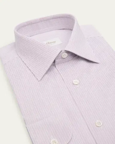 Brioni Men's Cotton Hairline Stripe Point Collar Dress Shirt | Thumbnail 2