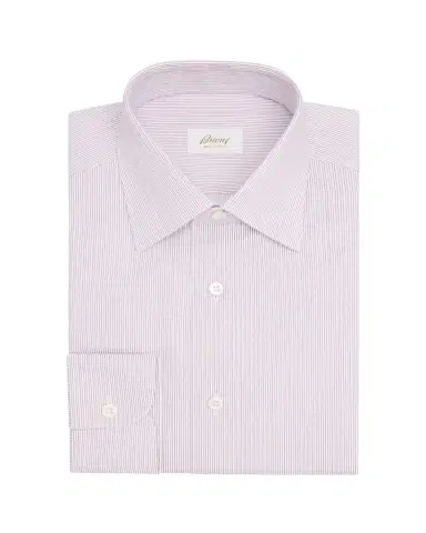 Brioni Men's Cotton Hairline Stripe Point Collar Dress Shirt | Thumbnail 1