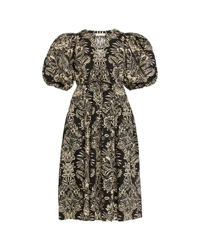 Harriet Floral Poplin Puff-Sleeve Midi Dress
