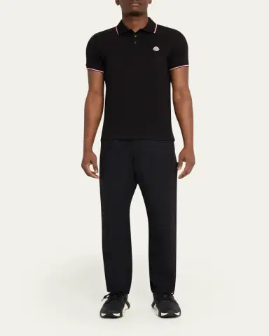 Moncler Men's tripe-Trim Cotton Polo Shirt | Thumbnail 2 Moncler Men's tripe-Trim Cotton Polo Shirt | Thumbnail 2