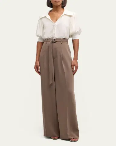 Cinq à Sept Weldon Collared V-Neck Short-Sleeve Silk Combo Top | Thumbnail 2 Cinq à Sept Weldon Collared V-Neck Short-Sleeve Silk Combo Top | Thumbnail 2