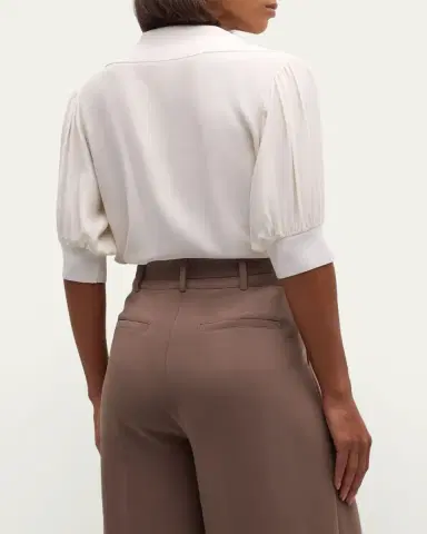 Cinq à Sept Weldon Collared V-Neck Short-Sleeve Silk Combo Top | Thumbnail 3 Cinq à Sept Weldon Collared V-Neck Short-Sleeve Silk Combo Top | Thumbnail 3