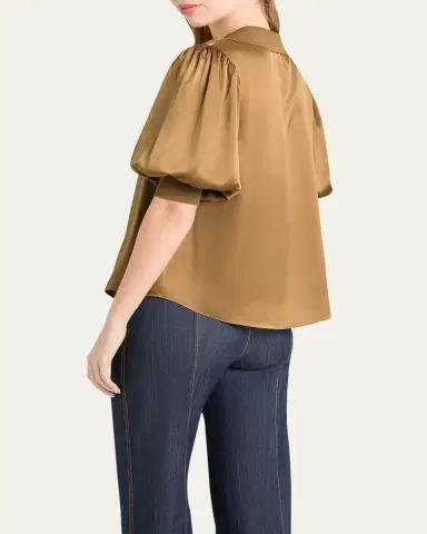 Cinq à Sept Weldon Collared V-Neck Short-Sleeve Silk Combo Top | Thumbnail 6 Cinq à Sept Weldon Collared V-Neck Short-Sleeve Silk Combo Top | Thumbnail 6
