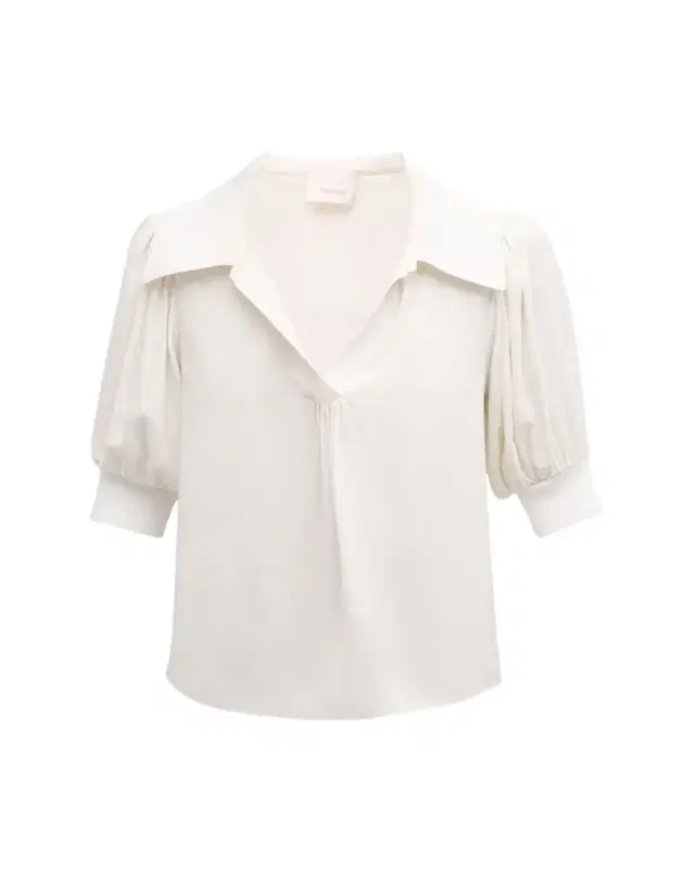 Weldon Collared V-Neck Short-Sleeve Silk Combo Top