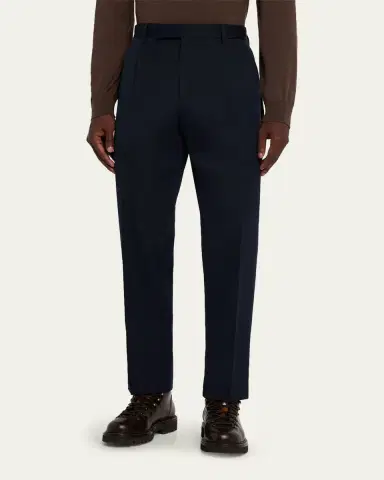 Zegna Men's Cotton and Wool Single-Pleated Pants | Thumbnail 4 Zegna Men's Cotton and Wool Single-Pleated Pants | Thumbnail 4