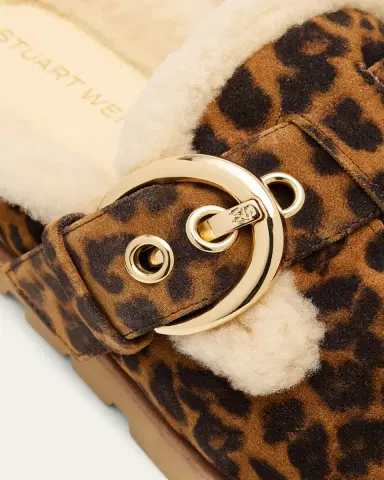 Stuart Weitzman Chrystie Shearling-Lined Leopard Suede Mules | Thumbnail 5