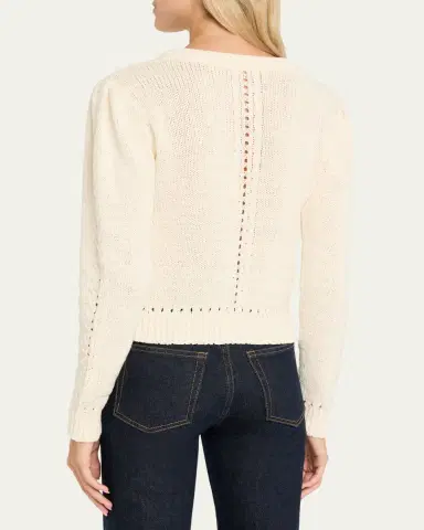 Ulla Johnson Delphina Pointelle Knit Puff-Sleeve Crewneck Cardigan | Thumbnail 3 Ulla Johnson Delphina Pointelle Knit Puff-Sleeve Crewneck Cardigan | Thumbnail 3