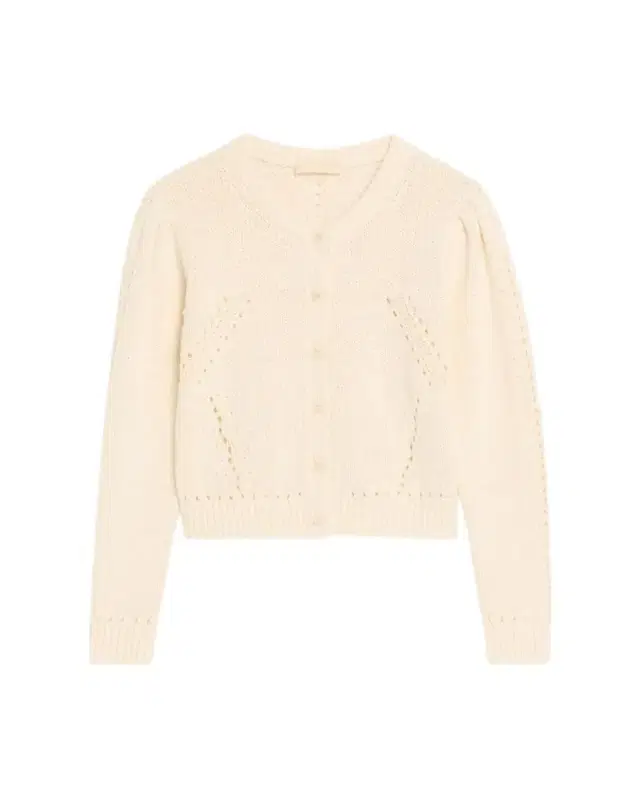 Ulla Johnson Delphina Pointelle Knit Puff-Sleeve Crewneck Cardigan