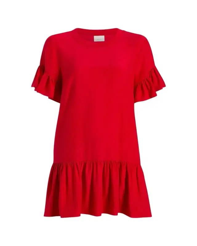 Cinq a Sept Leilah Ruffle Silk T-Shirt Dress